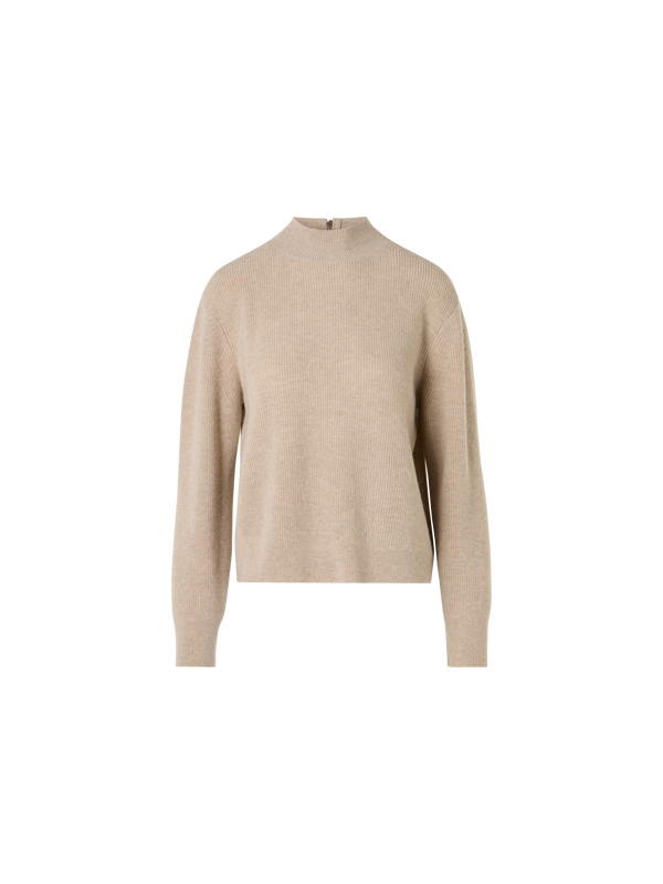 Designer Wool Cashmere Mock Neck Sweater - beige