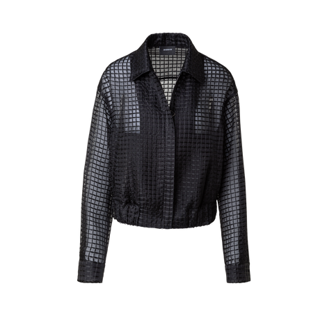 Sheer Silk Blouson with Window Plaid Embroidery