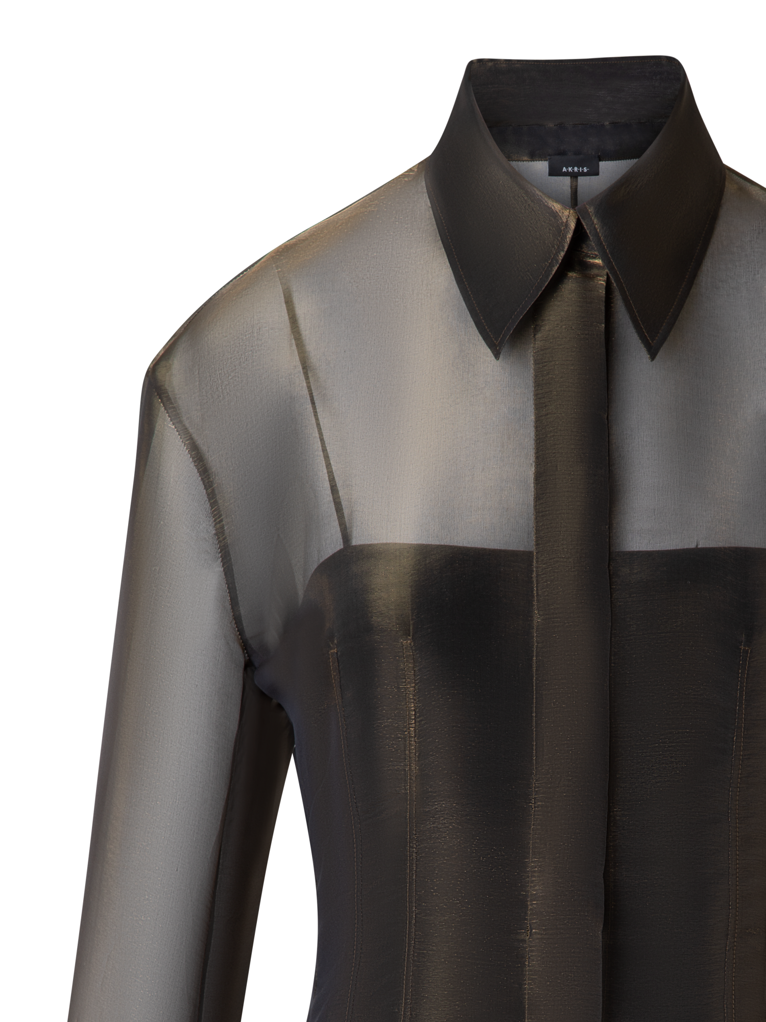 Designer Blouse in Sheer Organza Silk with Gold Shimmer - black - gold