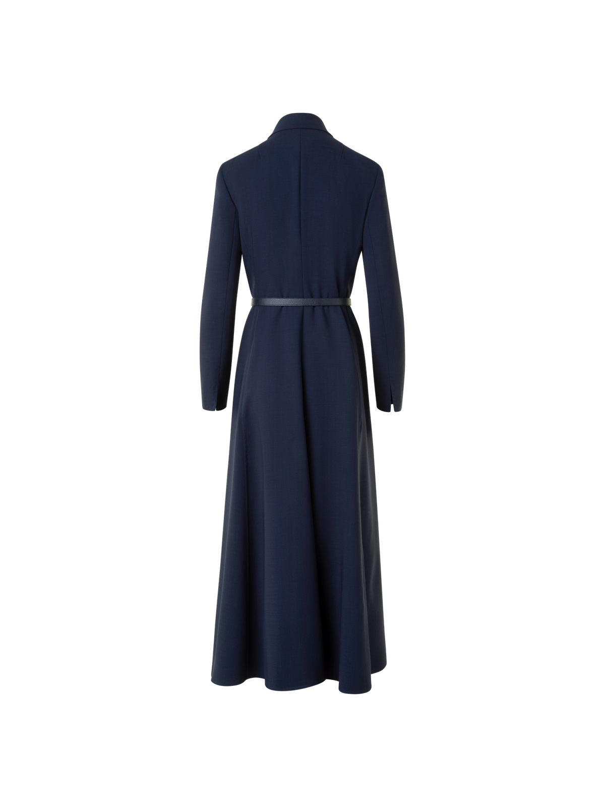 Designer Belted Wool Double-Face Midi Shirt Dress - neutral - navy - blue