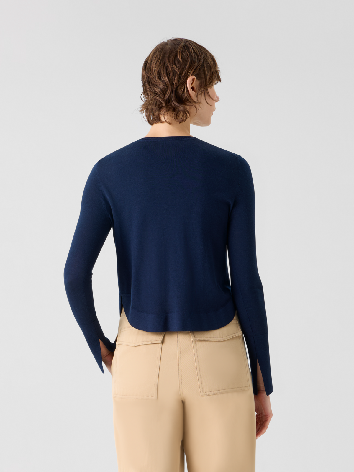 Designer Lightweight Merino Wool Knit Cardigan - navy - blue #editorial
