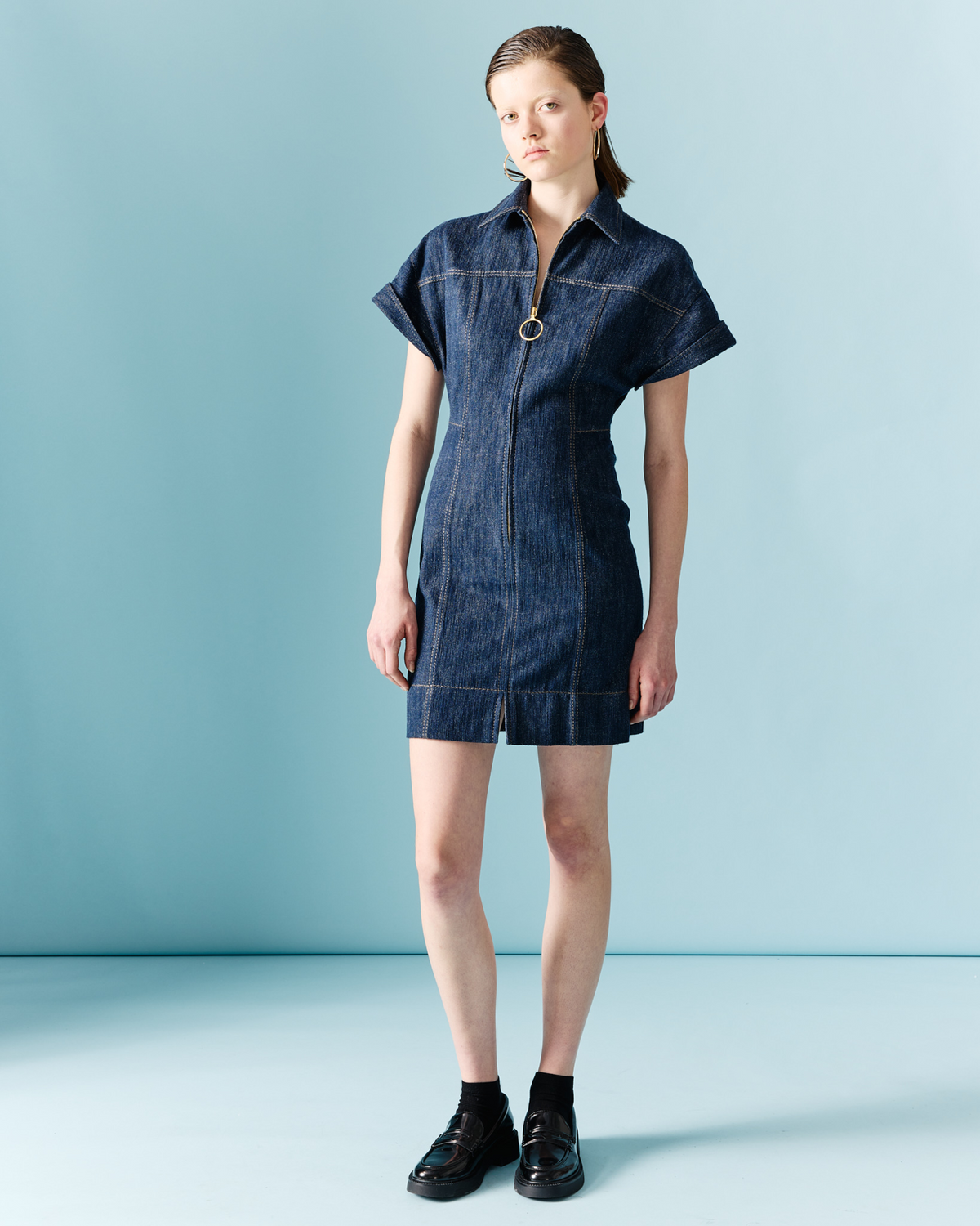 Short Denim Dress with Polo Collar – Akris Inc Short Denim Dress with Polo Collar – Akris Inc