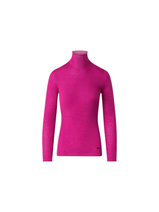 Designer Fine Rib Cashmere Mock Neck Sweater - pink