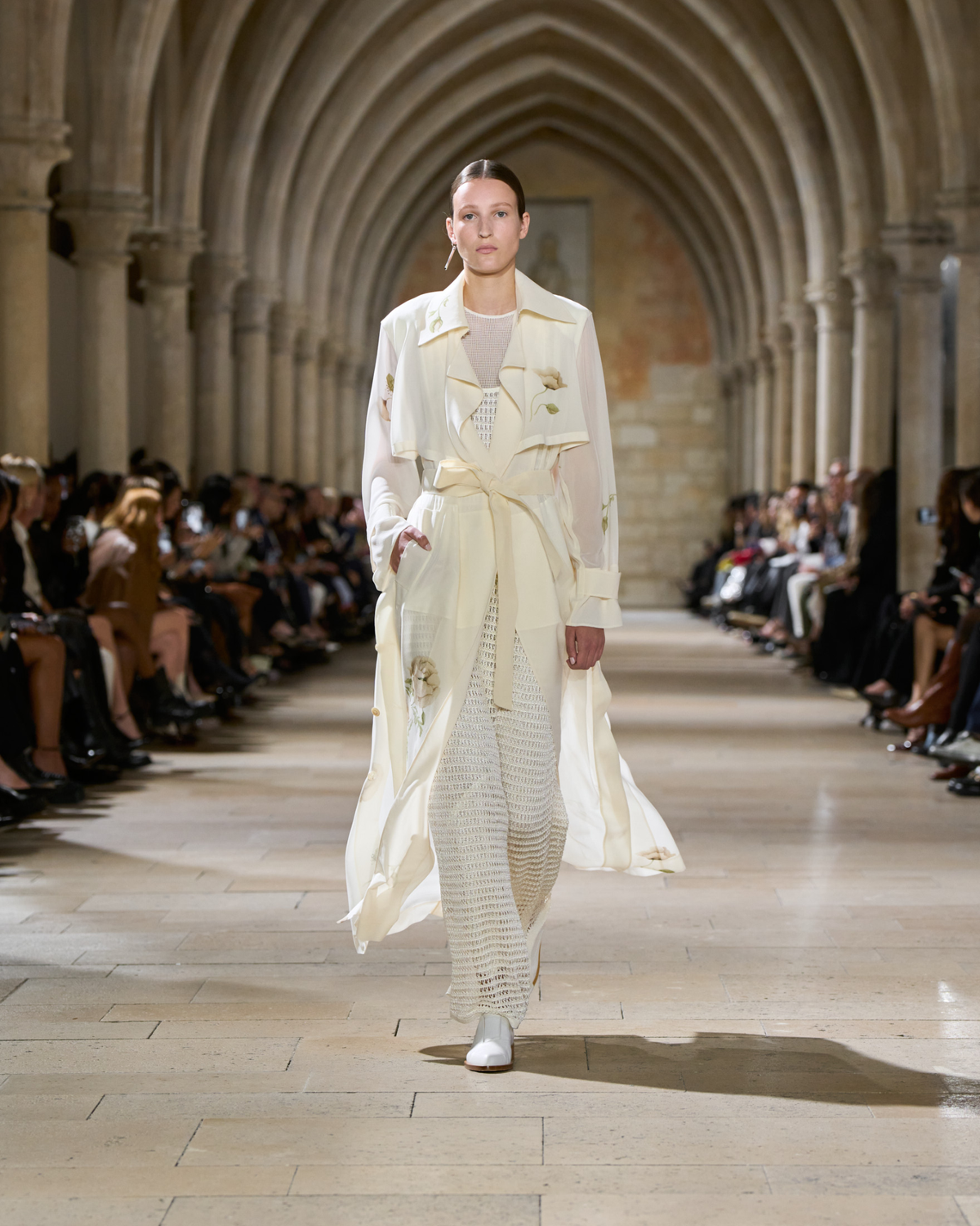 Designer Bodycon Knit Dress in Layered Viscose Crochet - neutral - ecru - white #editorial