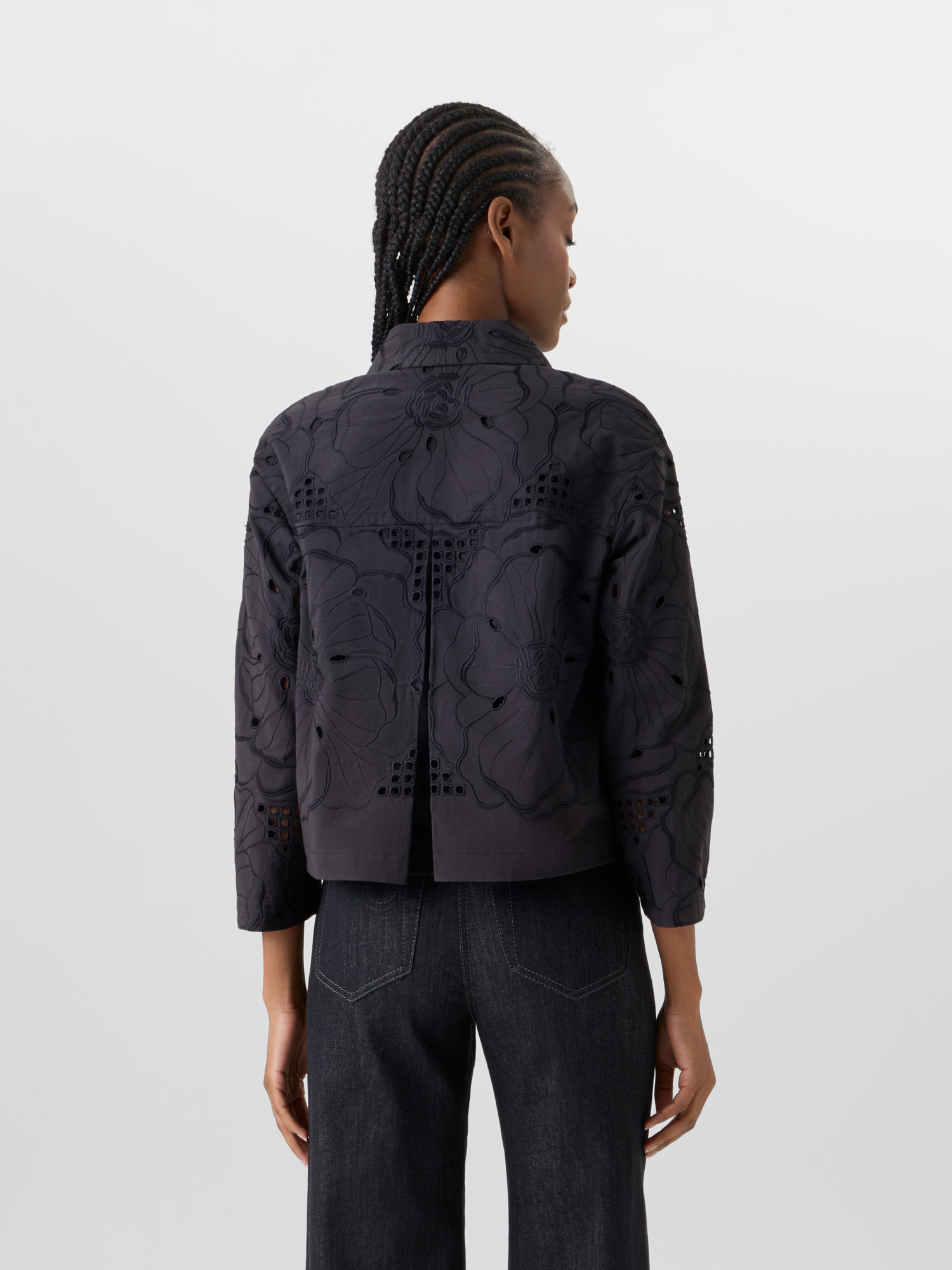 Designer Long-Sleeve Shiny Crinkle Faux-Leather Short Jacket - black 
