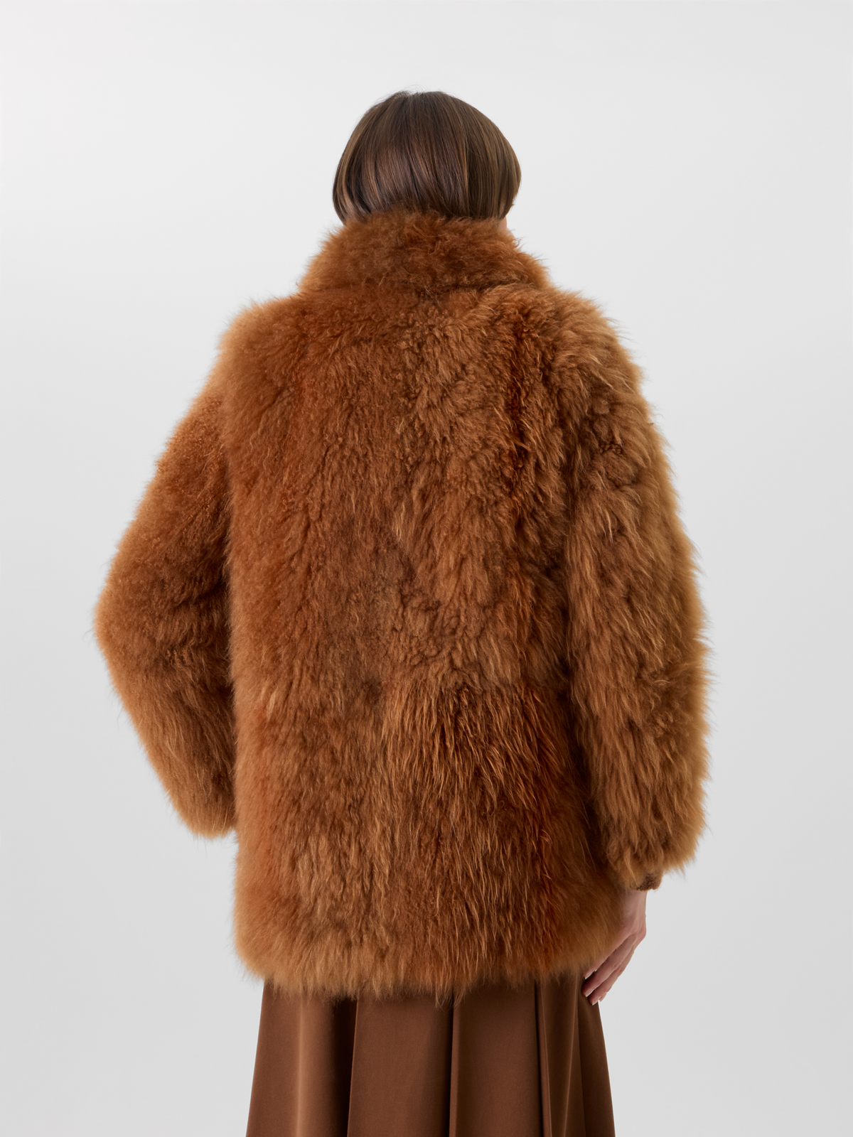 Designer Short Cashmere Goat Fur Coat - brown 