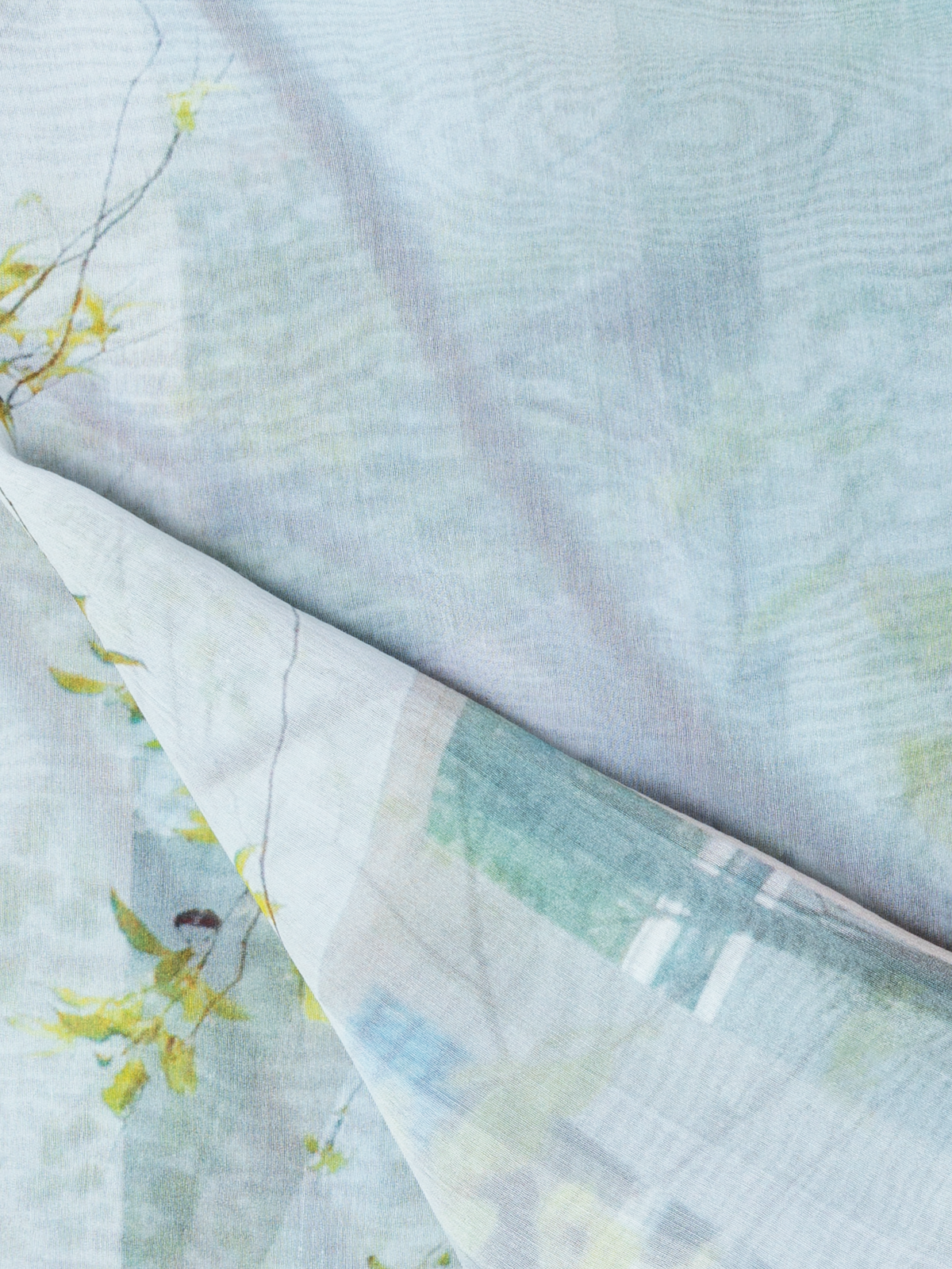 Designer Cotton Silk Scarf with House N Trees Print - multicolor