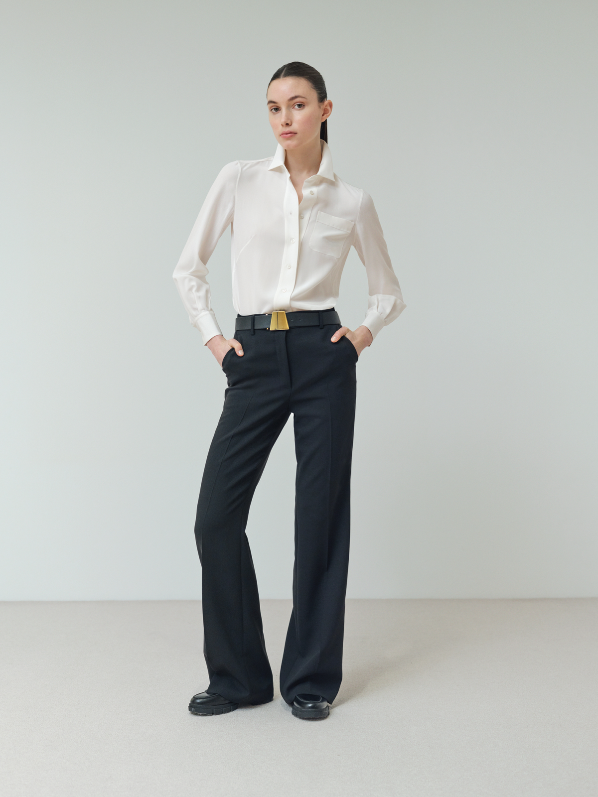 Designer Silk Crêpe Blouse - ecru - white #editorial