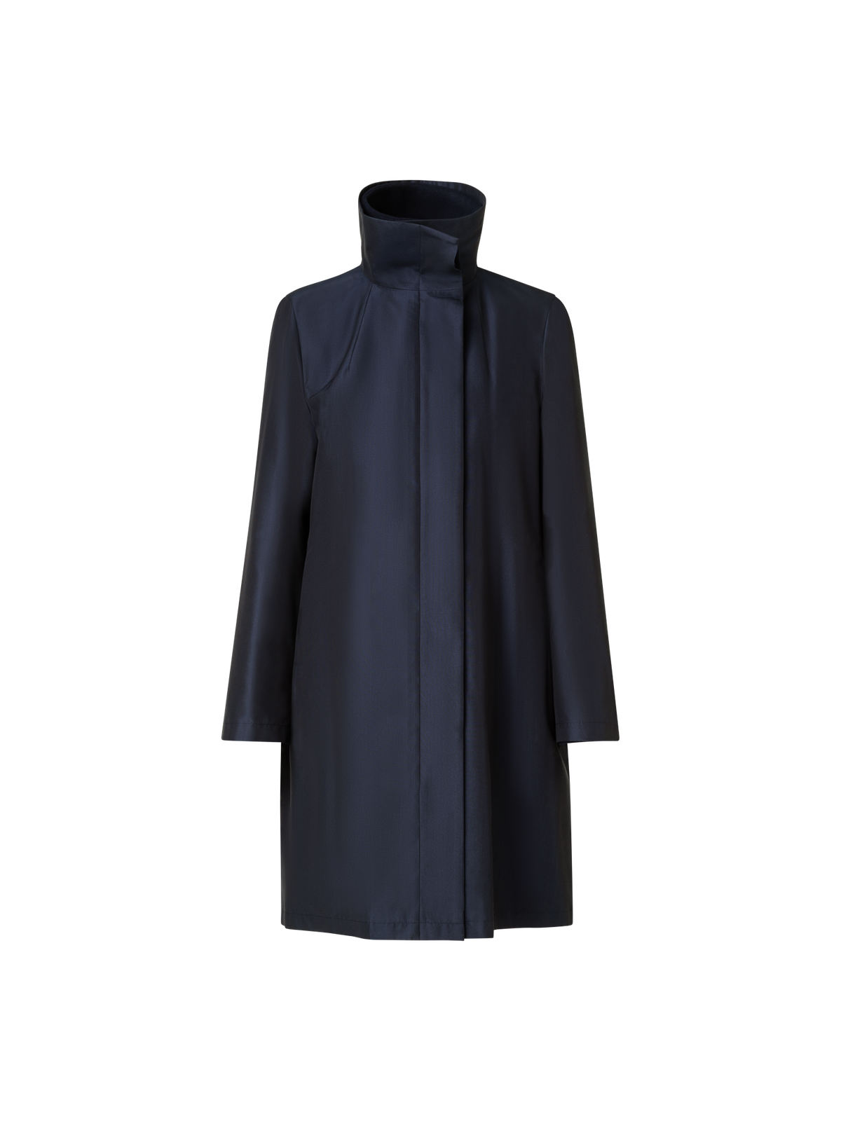 Designer Layered Wool Coat with Removable Silk Layer - navy - blue