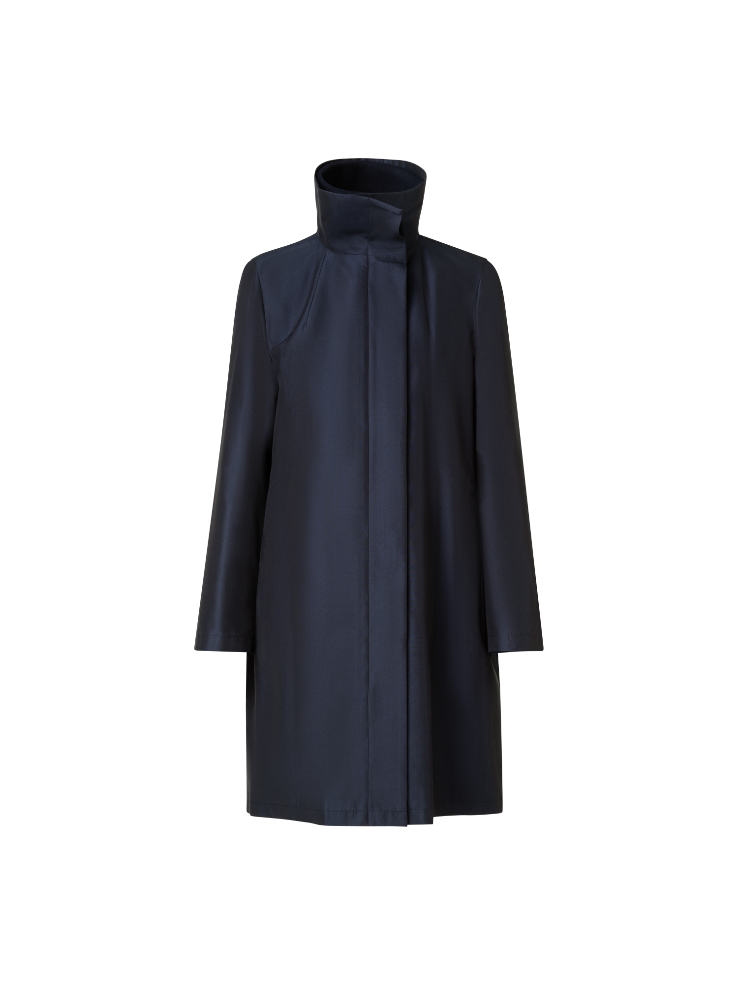Designer Layered Wool Coat with Removable Silk Layer - navy - blue