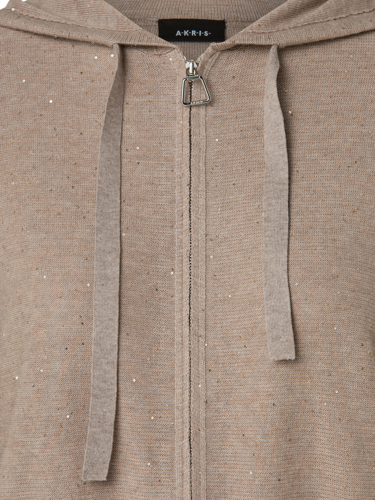 Designer Linen Sequins Short Knit Hoodie - neutral - brown - beige - gold