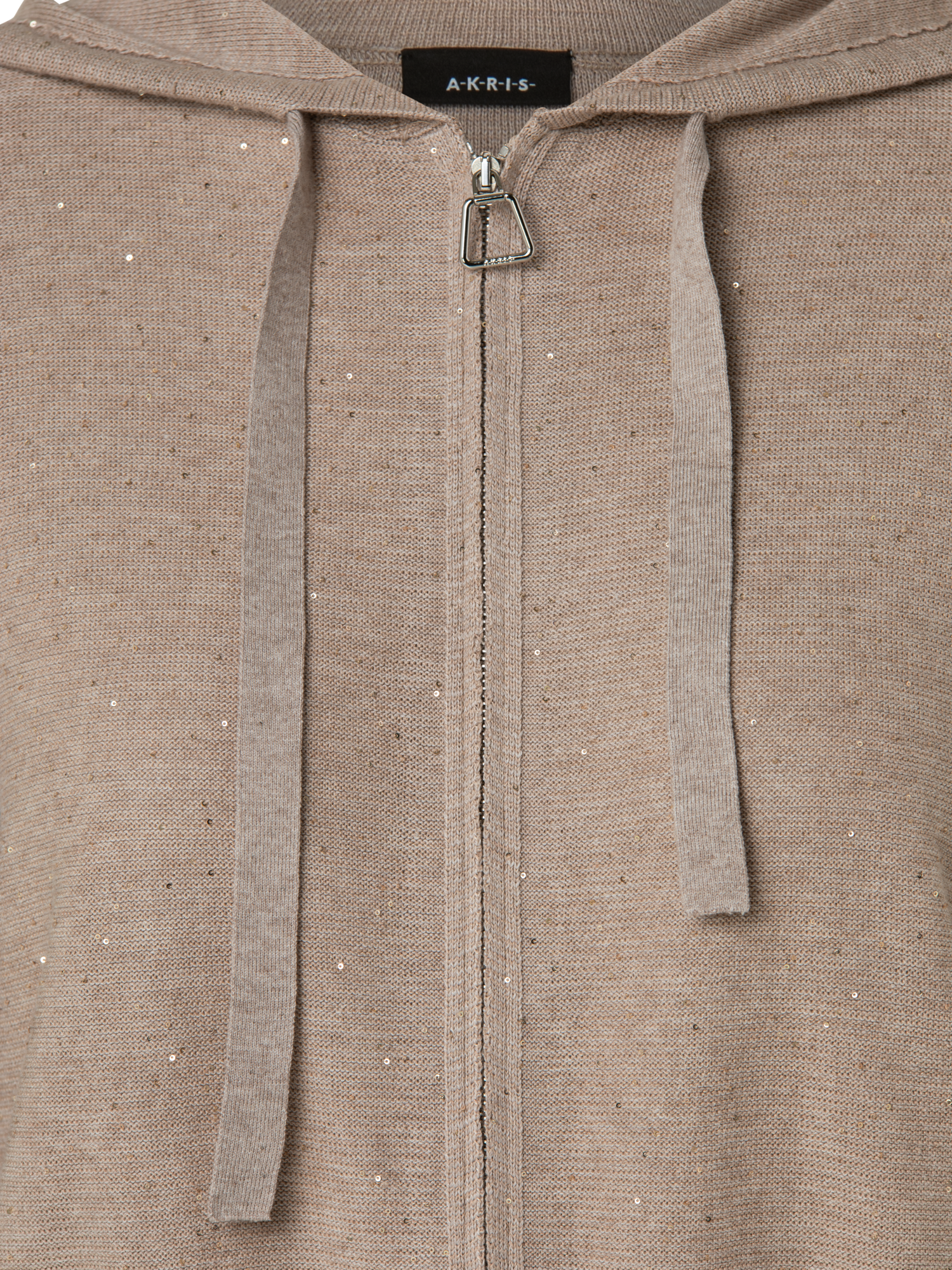 Designer Linen Sequins Short Knit Hoodie - neutral - brown - beige - gold