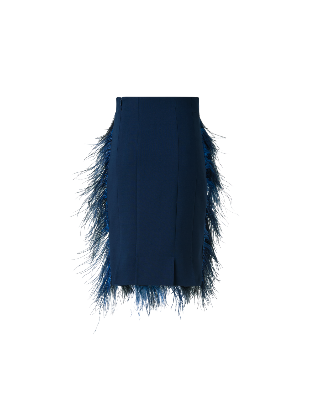 Designer Wool Double-Face Feathered Pencil Skirt - navy - blue - multicolor