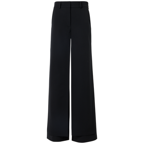 Wide Wool Gabardine Pants with Front Overlayer