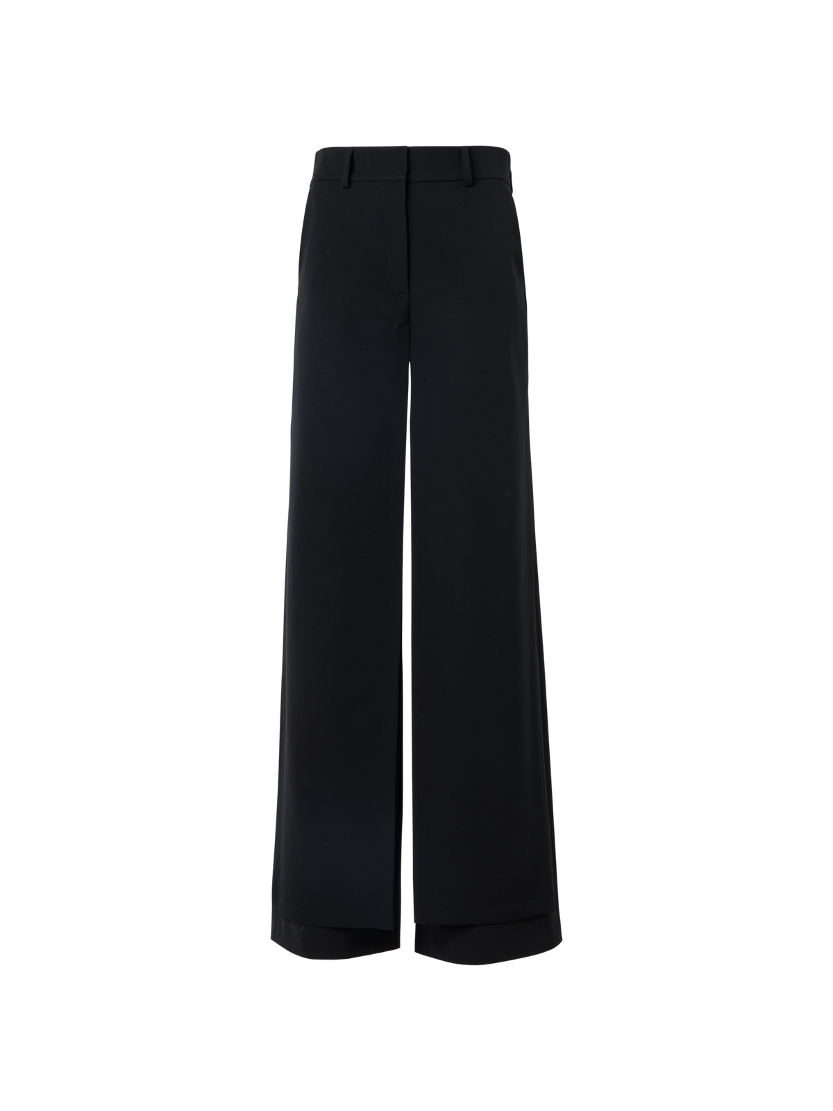 Designer Wide Wool Gabardine Pants with Front Overlayer - black