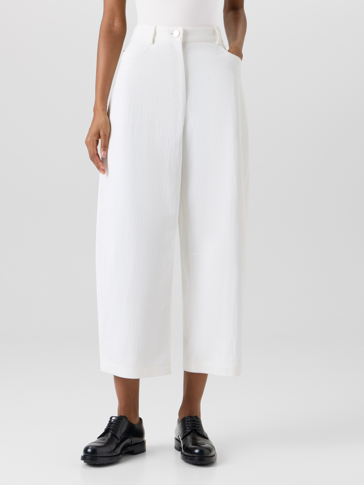 Designer Farrow Pants in Cotton-Stretch Denim - white #editorial