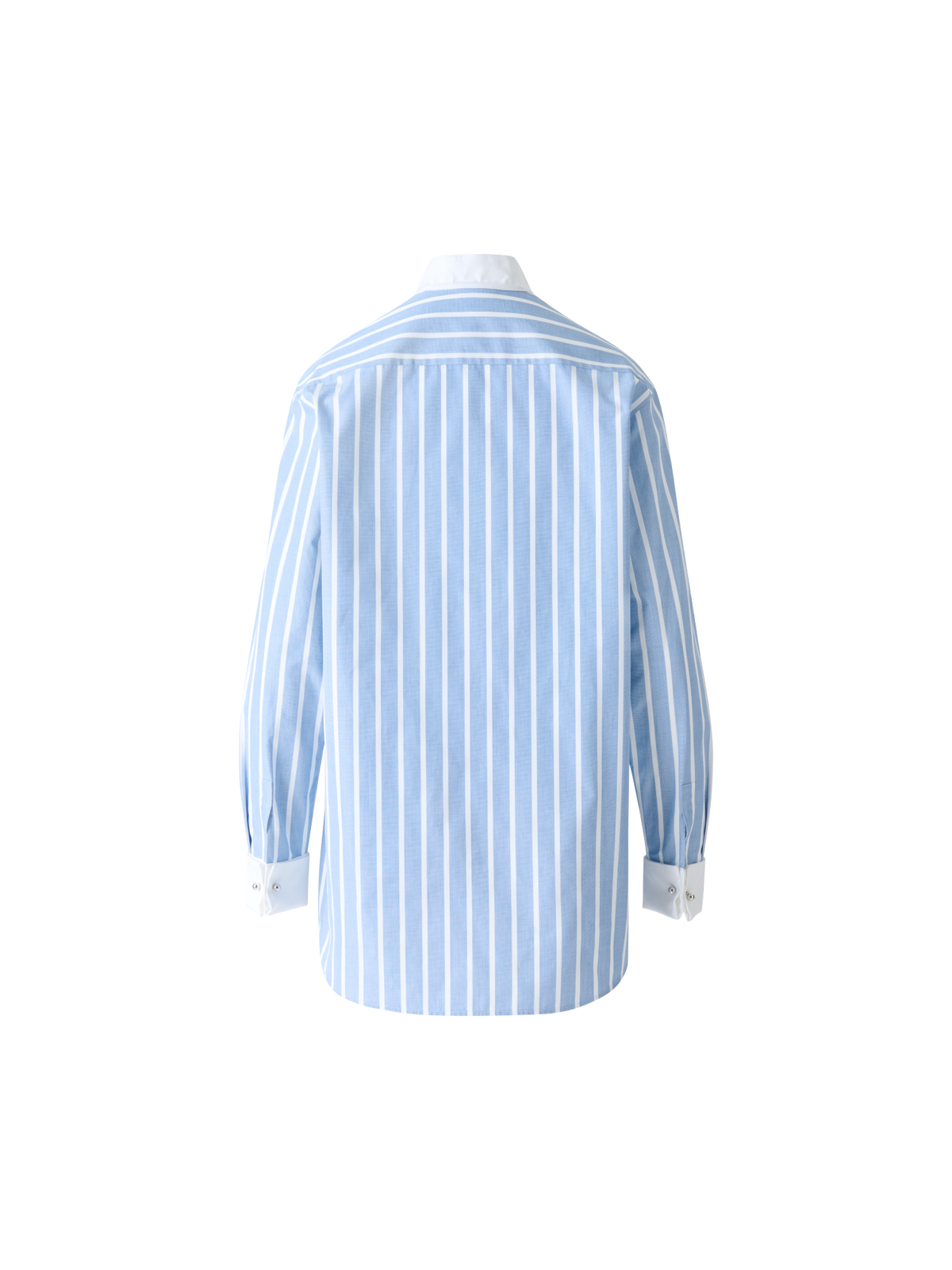 Designer Striped Cotton Tunic Blouse with Big Plastron - blue - multicolor