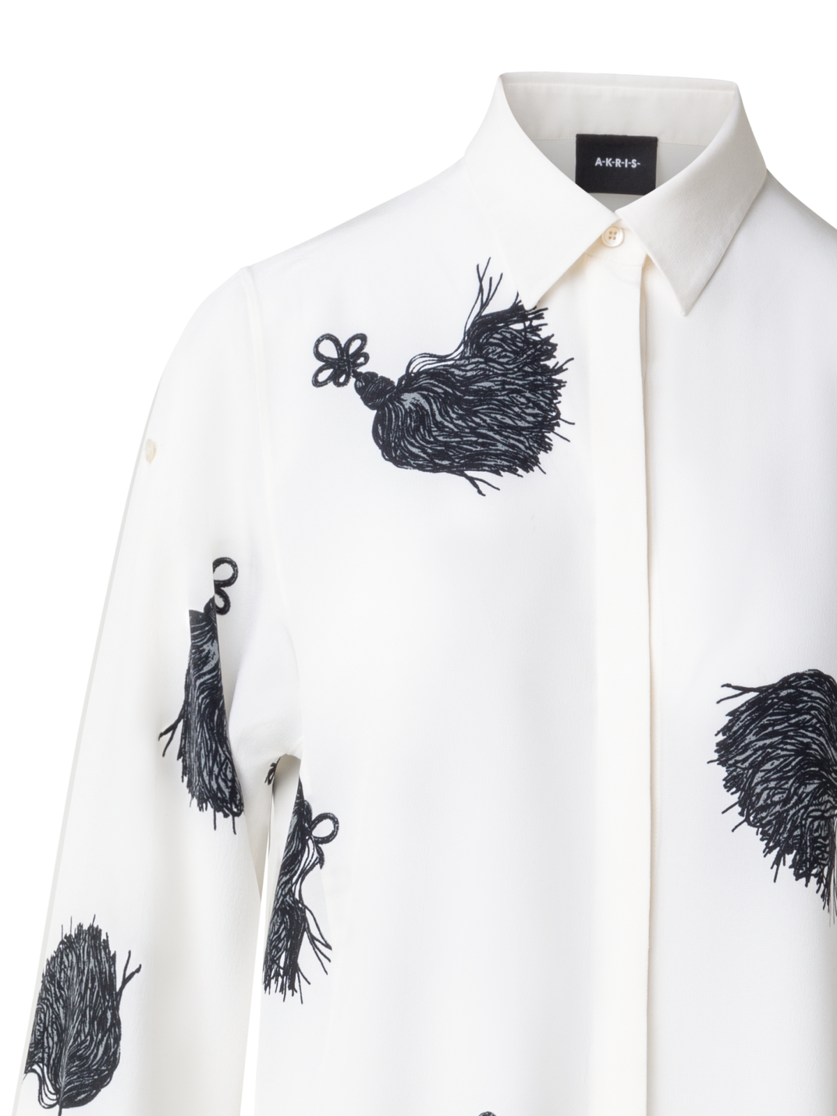 Designer Long Silk Tunic Dress with Tassels Print - multicolor - ecru - white