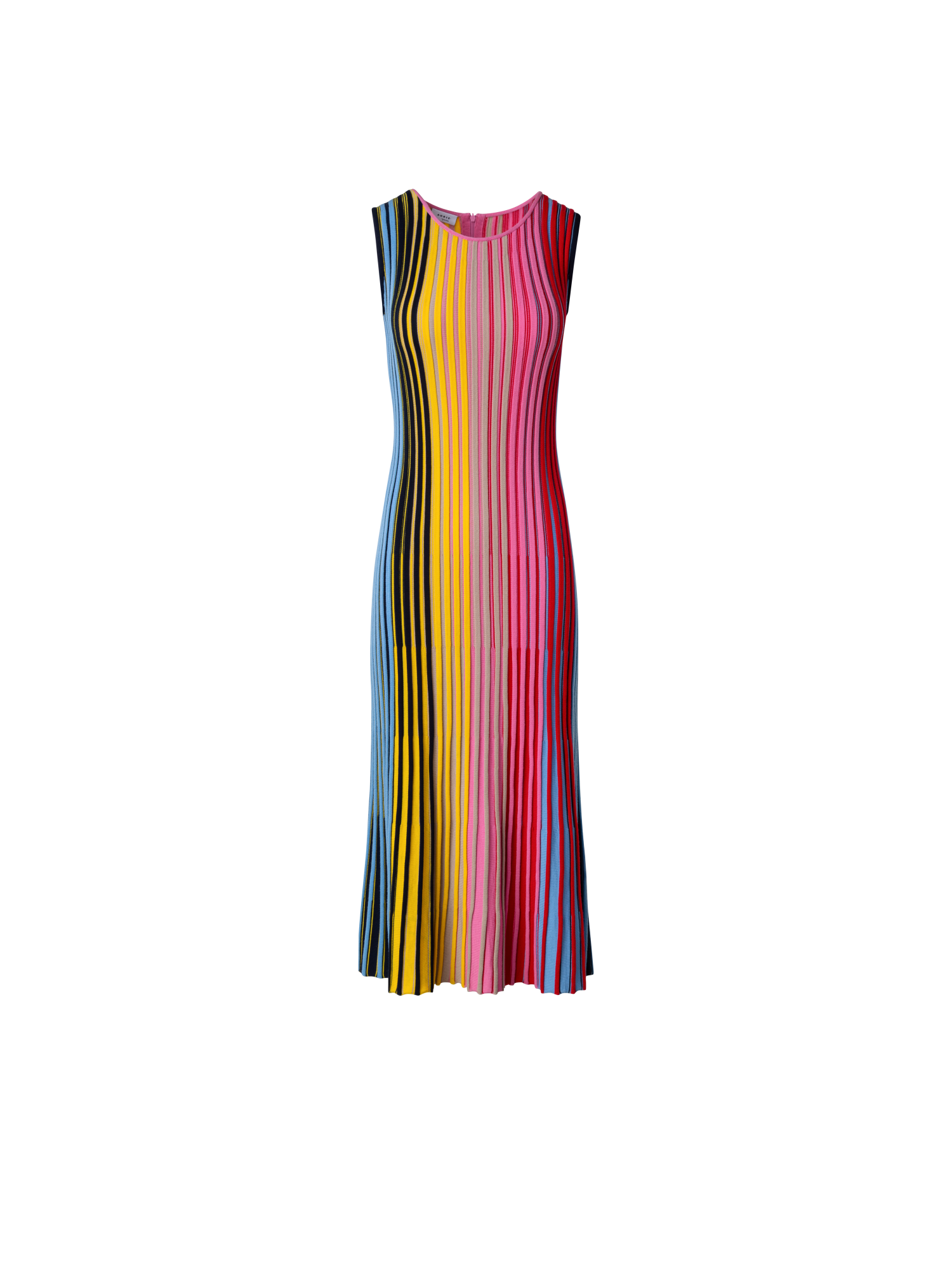 Designer Sleeveless Merino Wool Knit Rib Dress - multicolor