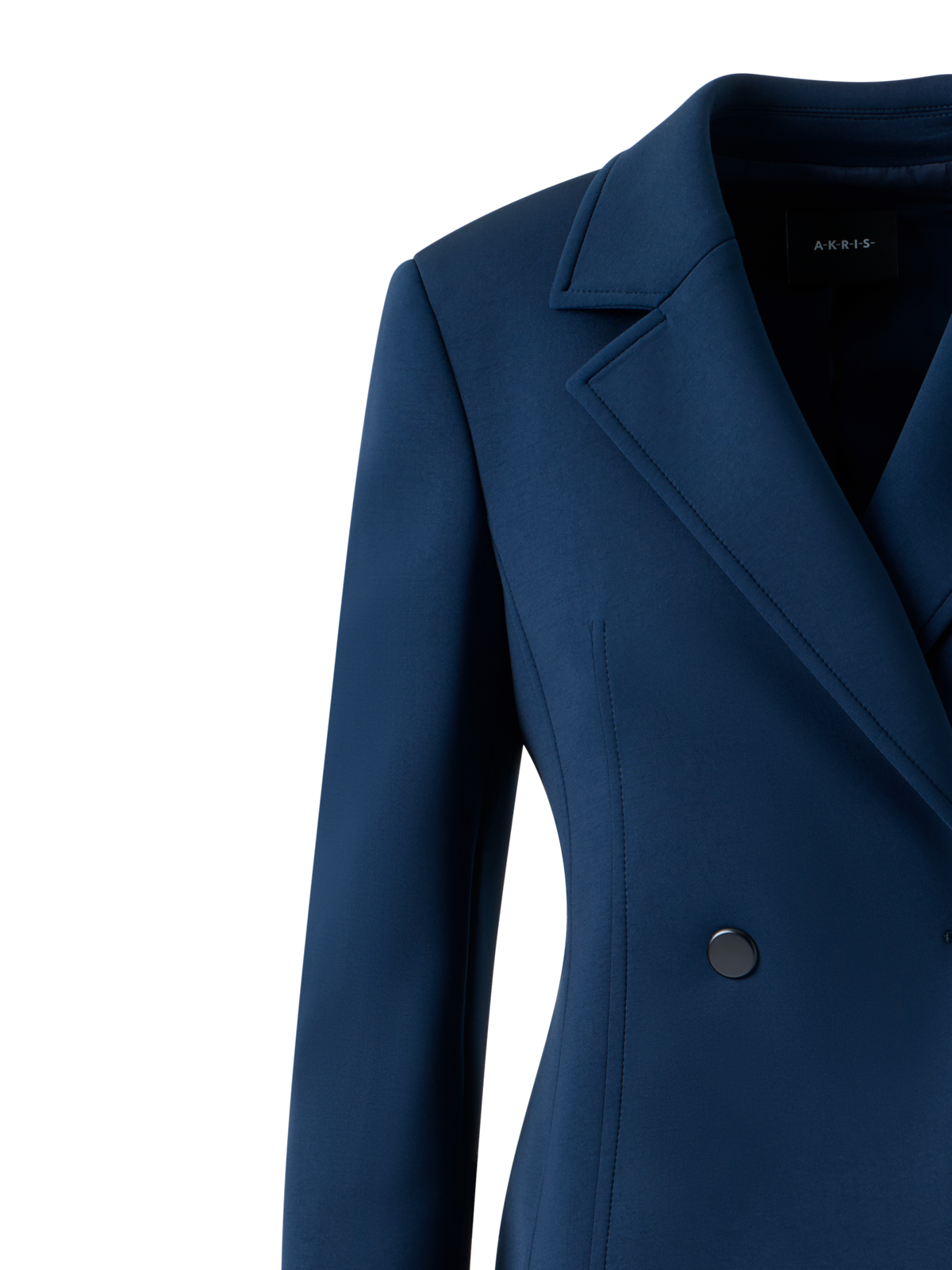 Designer Fitted Double-Breasted Techno Neoprene Jacket - neutral - navy - blue