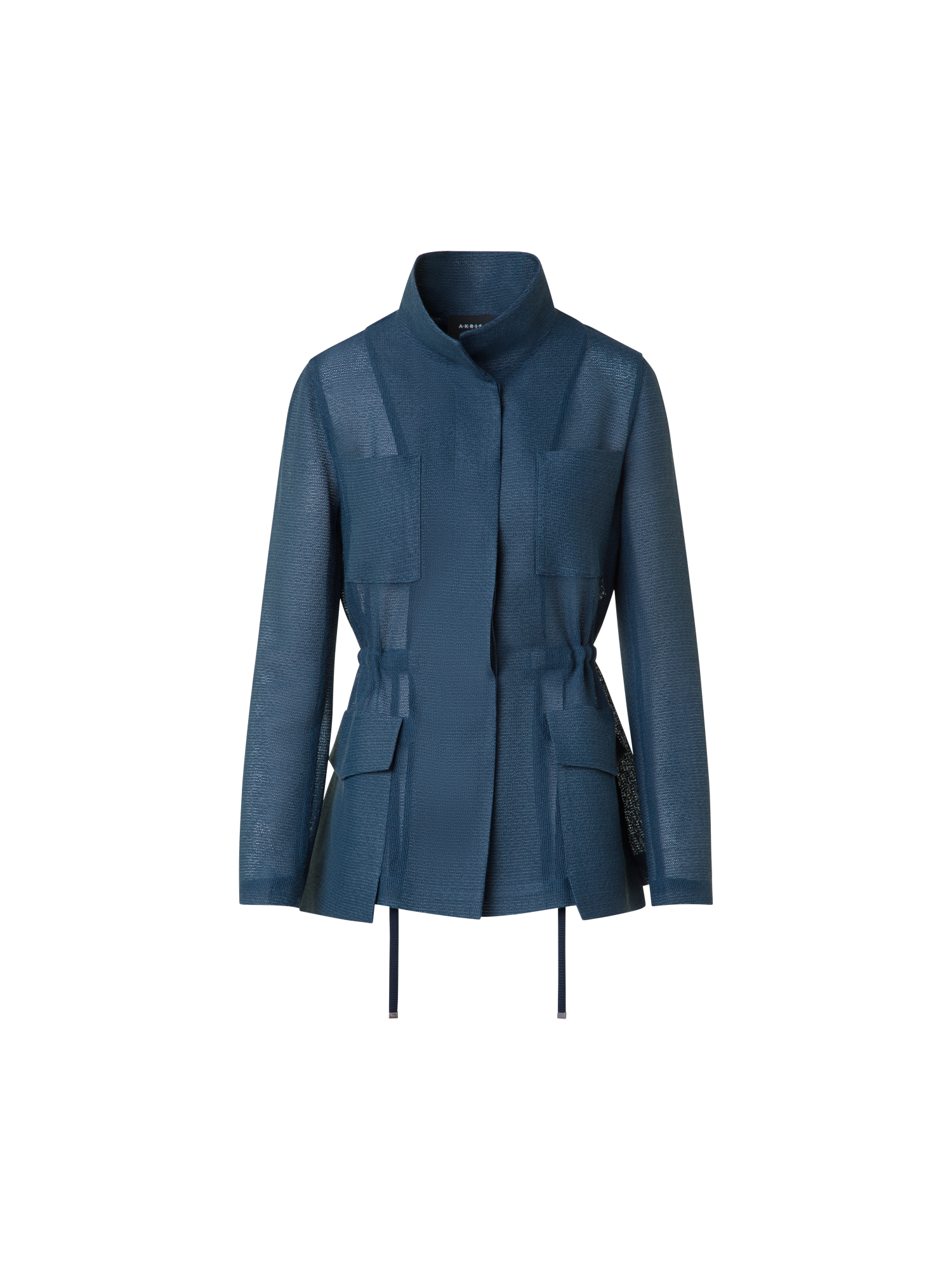 Designer Sheer Safari Jacket in Open Weave Structure - neutral - navy - blue