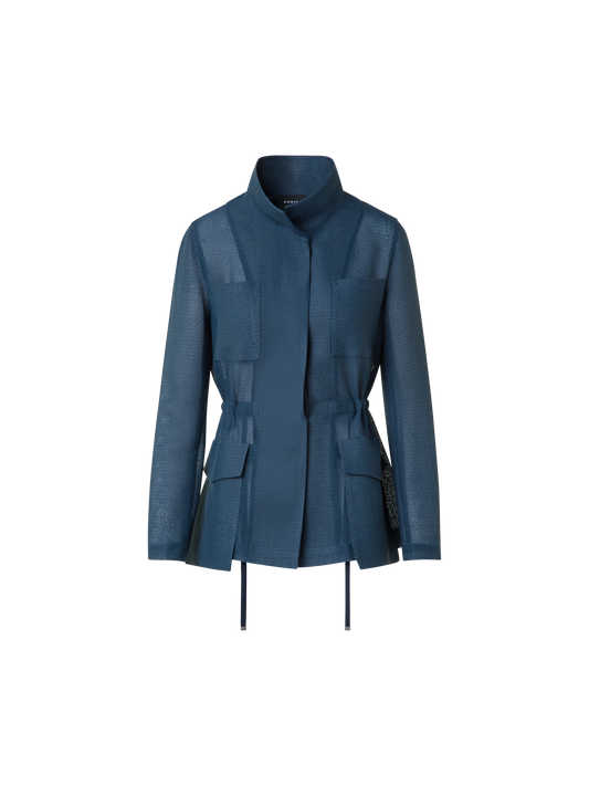 Designer Sheer Safari Jacket in Open Weave Structure - neutral - navy - blue