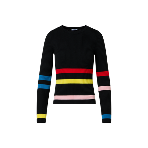 Color-Block Stripe Ribbed Knit Sweater