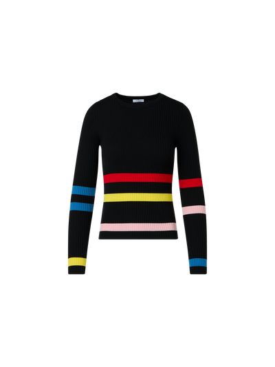 Designer Color-Block Stripe Ribbed Knit Sweater - black