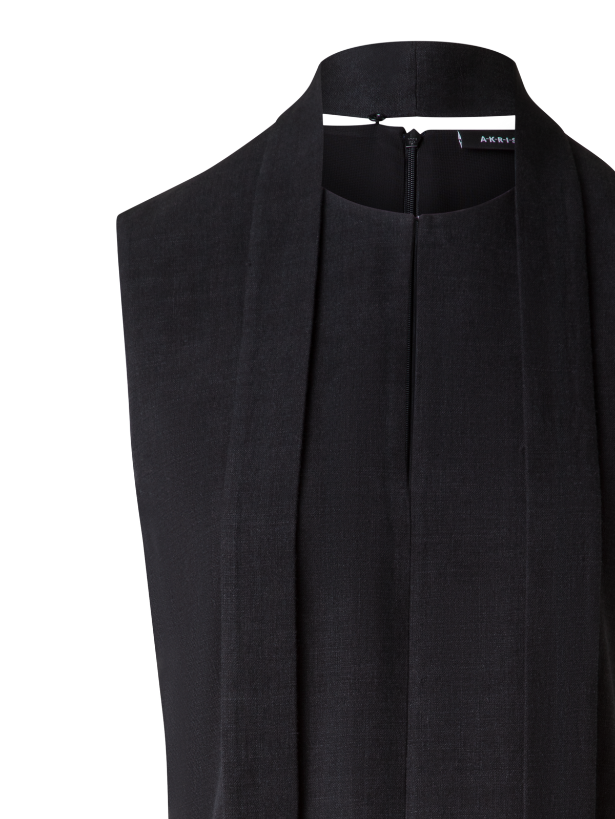 Designer Sleeveless Tie Neck Blouse in Linen Blend - black