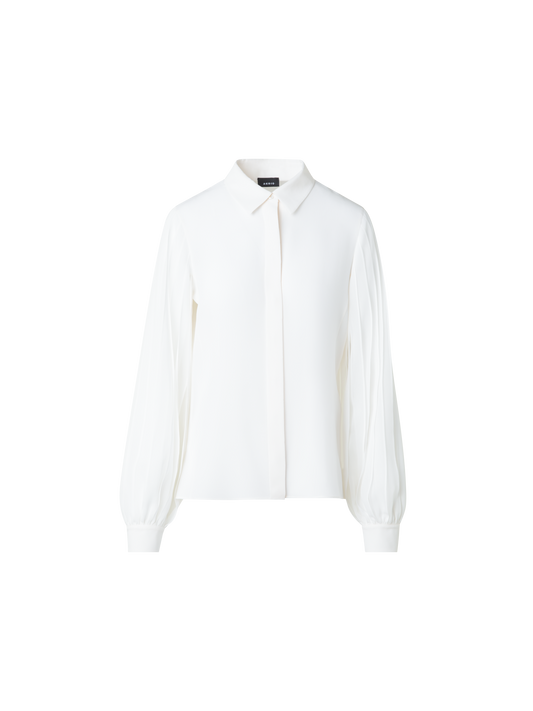 Designer Silk Blouse with Ribbon Sleeves - neutral - ecru - white