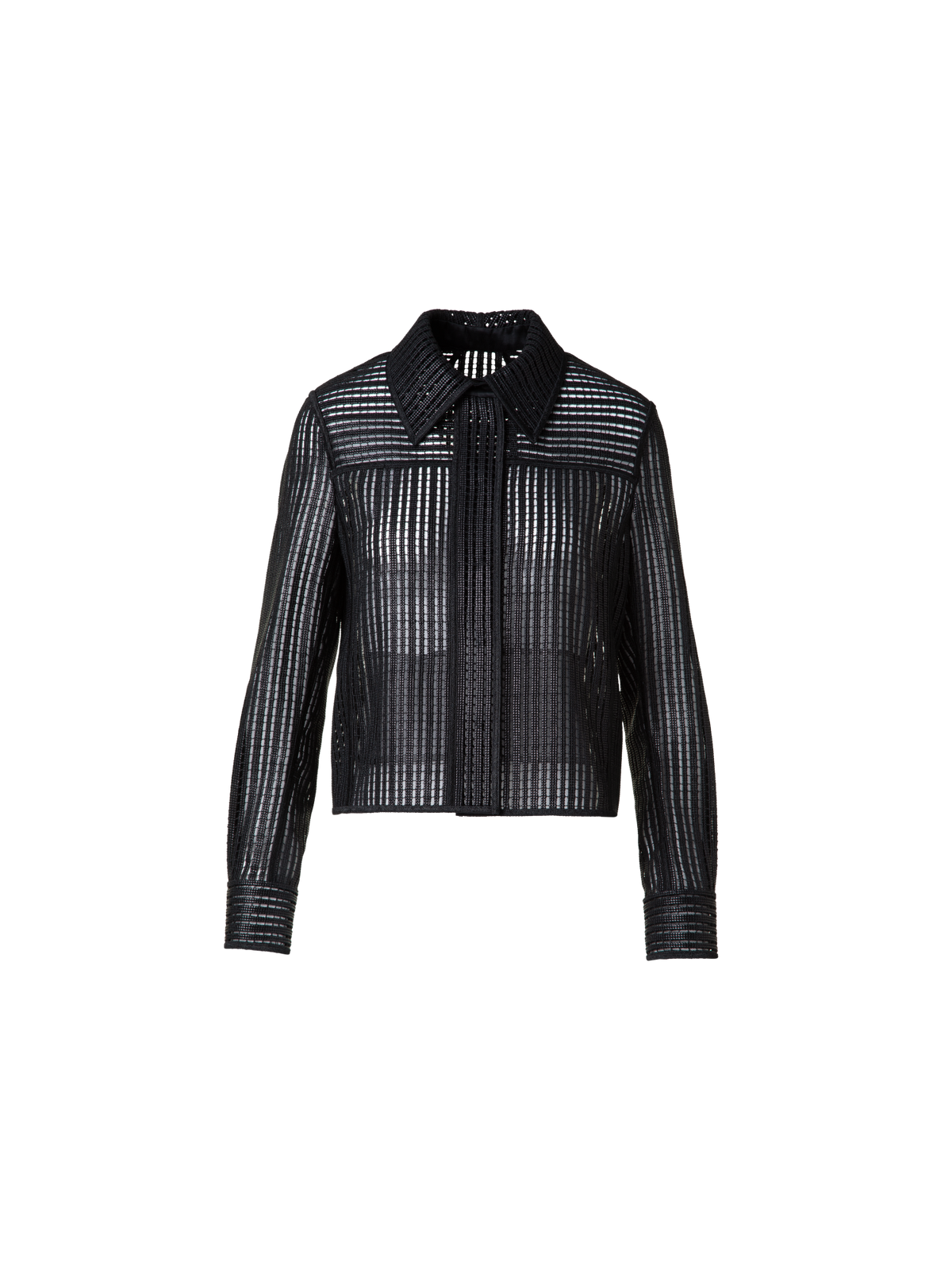 Designer Shirt Jacket with Stripes Embroidery - black