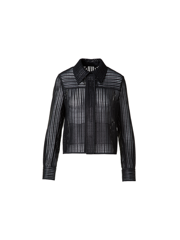 Designer Shirt Jacket with Stripes Embroidery - black