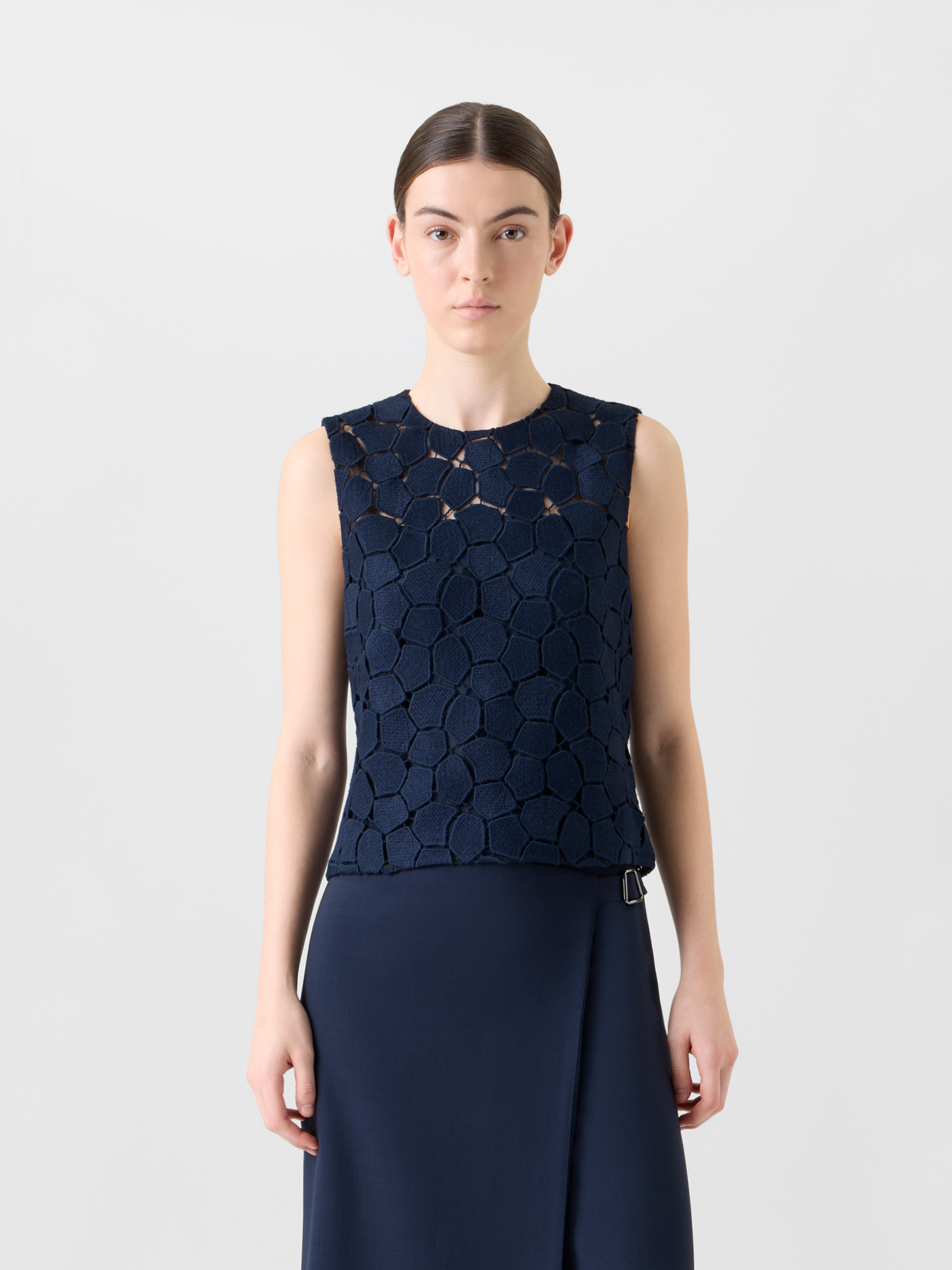 Designer Sleeveless Top with Lapis Lazuli Embroidery - neutral - navy - blue #editorial