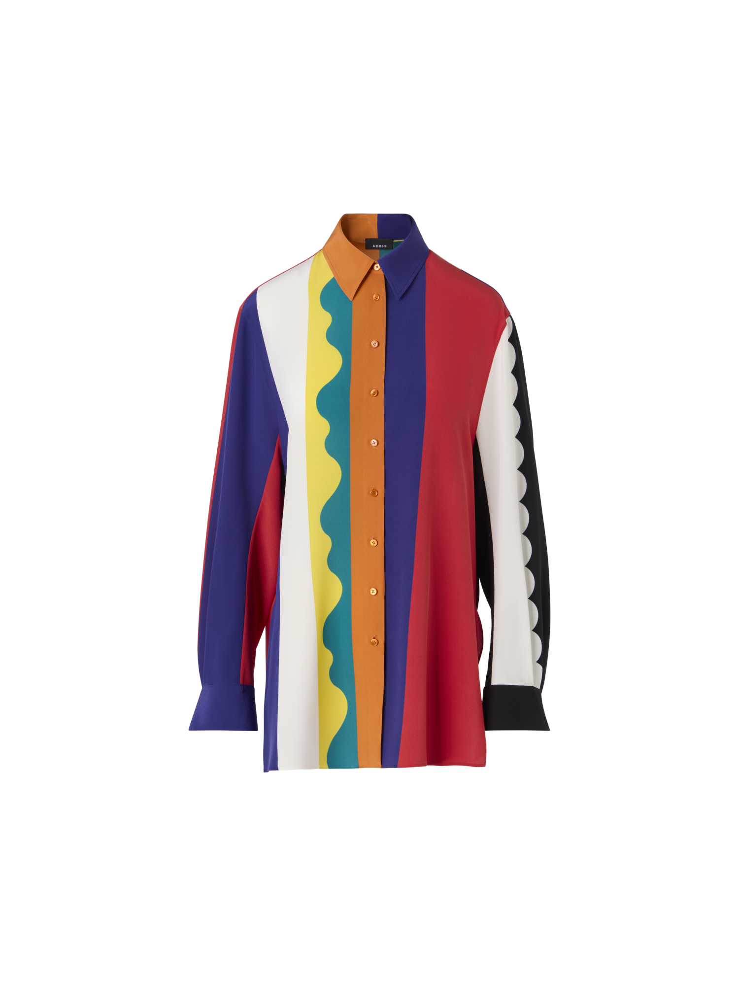 Designer Oversize Silk Blouse with Paravent Print - multicolor