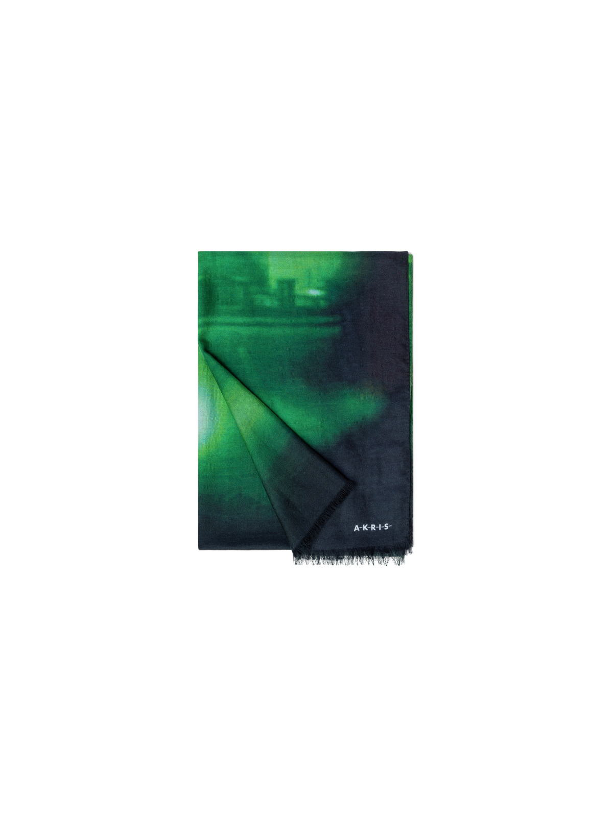 Designer Cashmere Silk Scarf with The Night Series Print - black - green - white