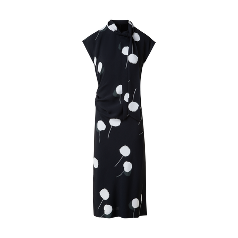 Dandelion Print Midi Dress with Removable Bow