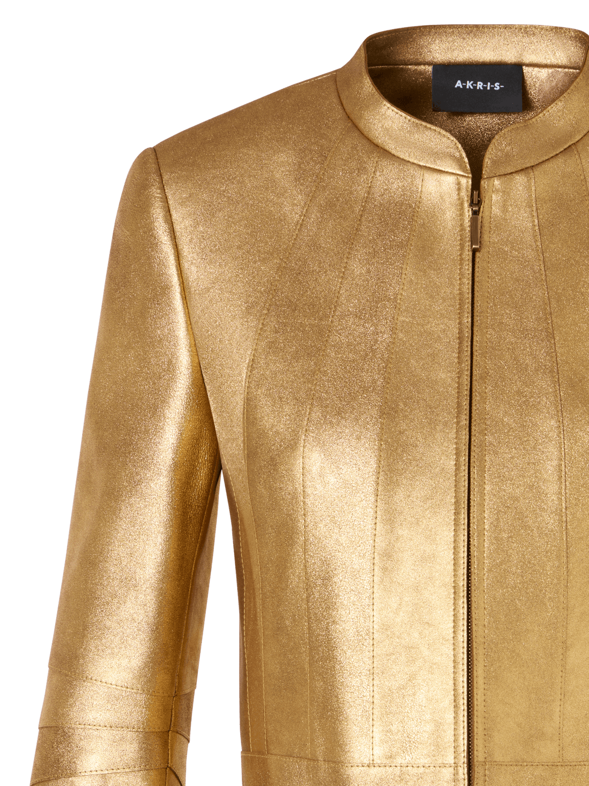 Designer Short Fitted Lamé Calf Nappa Leather Jacket - gold
