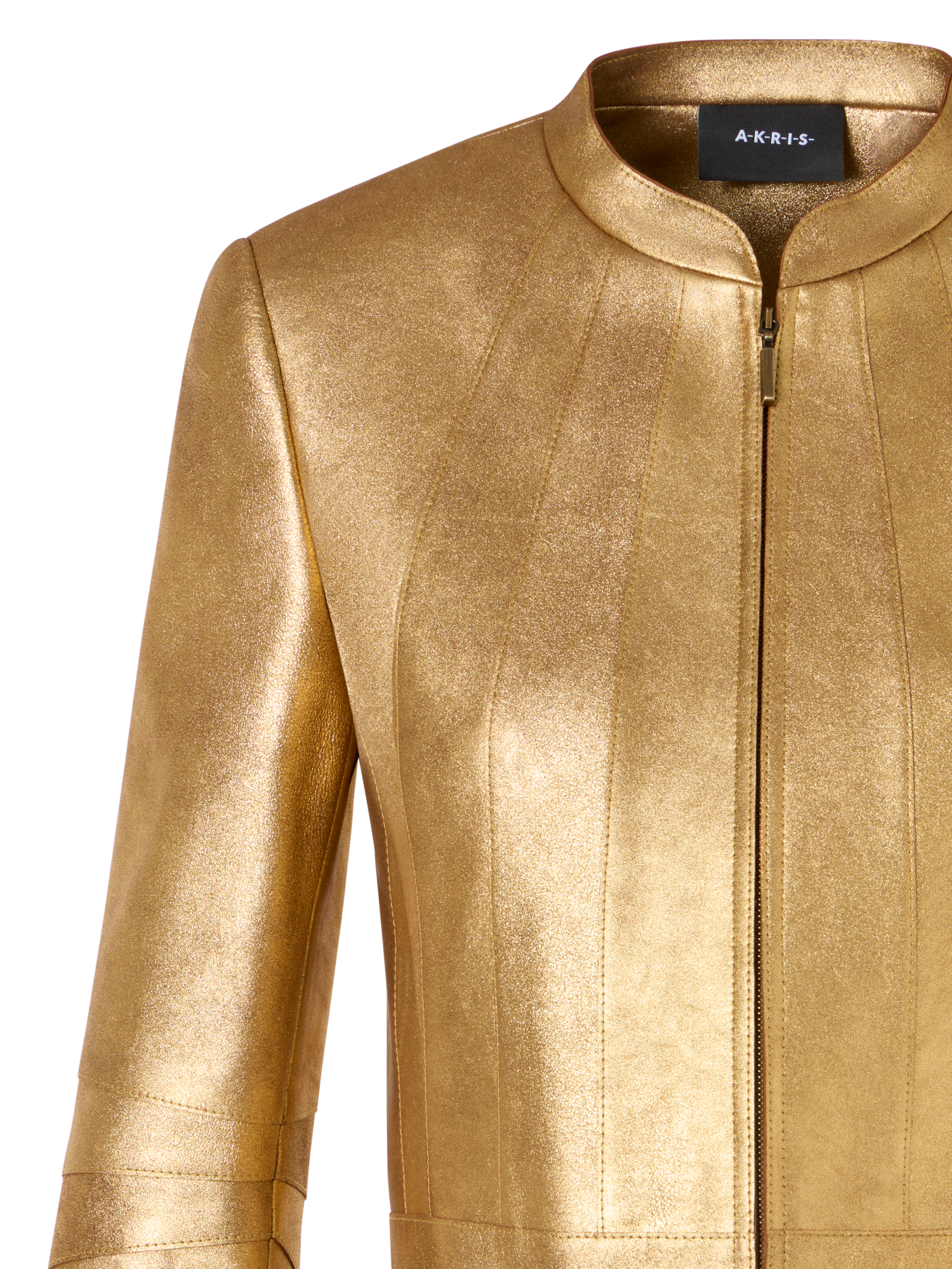 Designer Short Fitted Lamé Calf Nappa Leather Jacket - gold