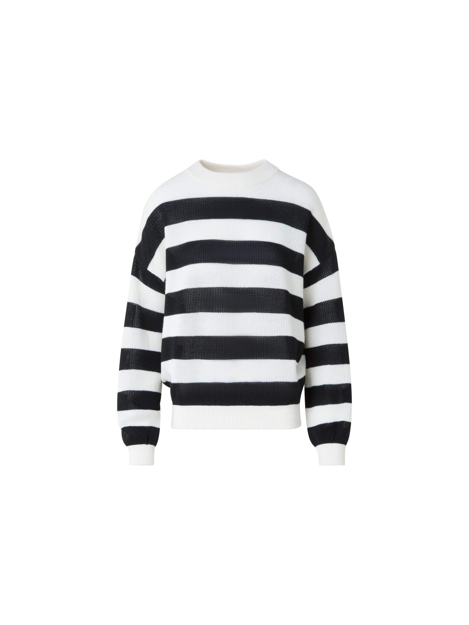Designer Striped Cool Wool Mesh Sweater - black - neutral - multicolor - ecru - white