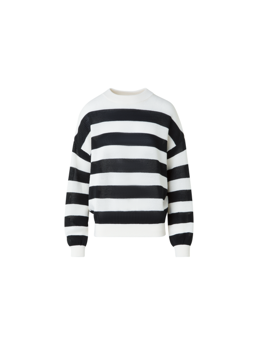 Designer Striped Cool Wool Mesh Sweater - black - neutral - multicolor - ecru - white