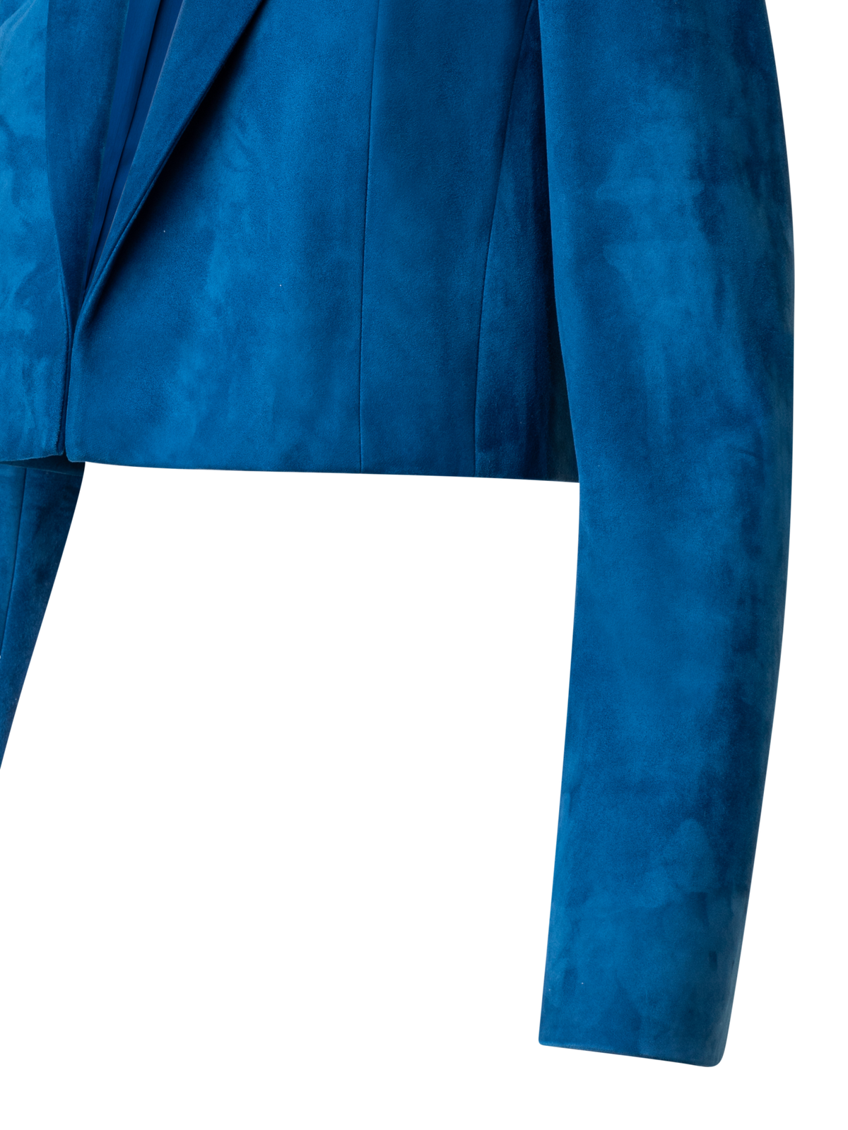 Designer Cropped Suede Leather Jacket with Lapel - blue