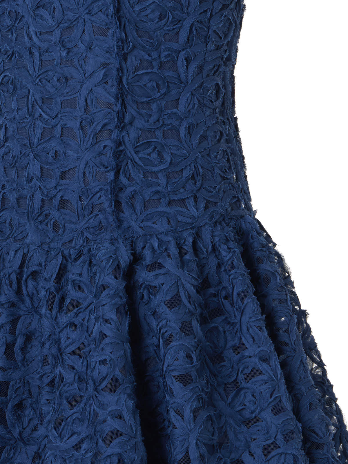 Designer Flounced Mini Dress in 3D Scribble Tulle - navy