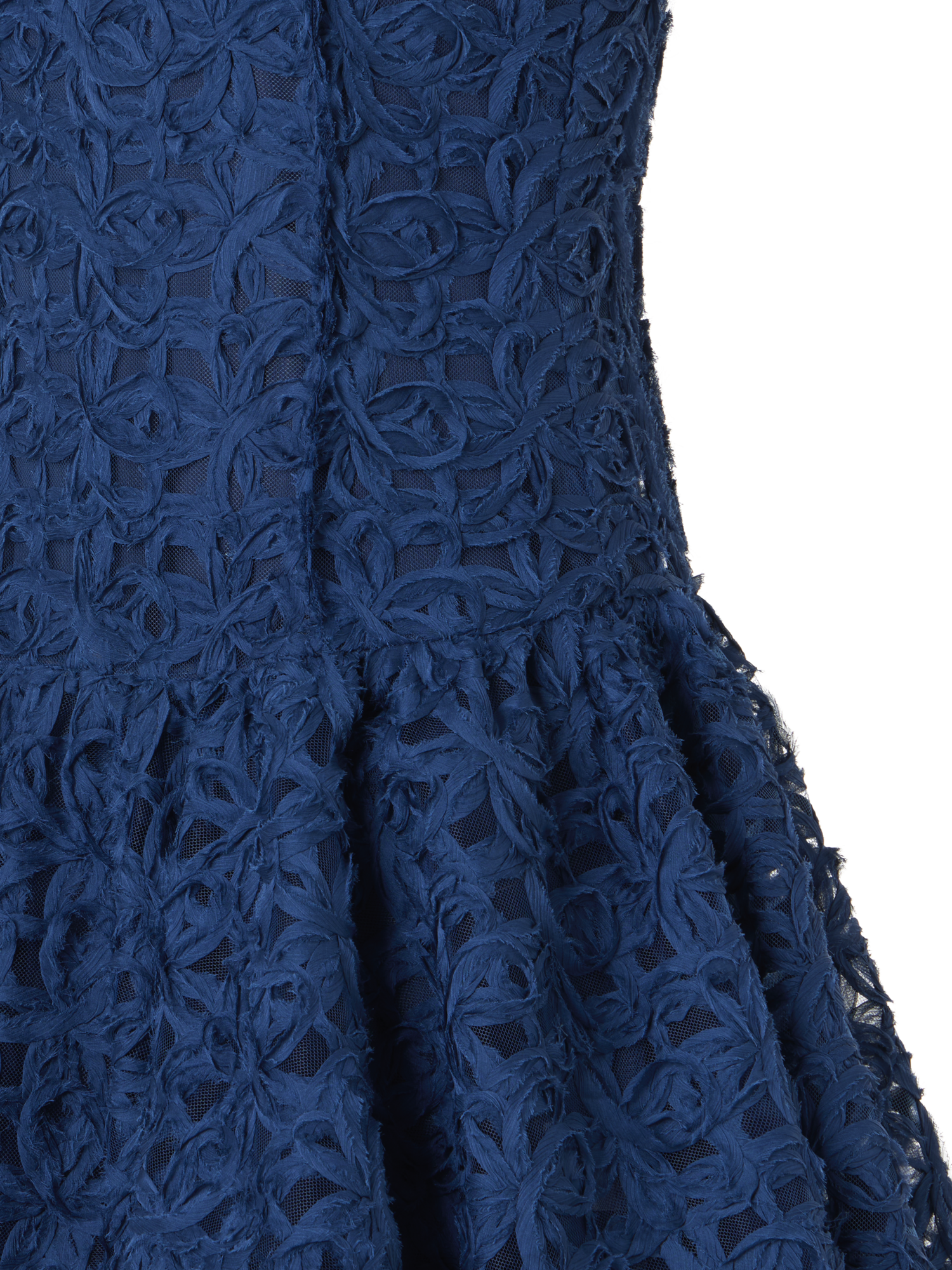 Designer Flounced Mini Dress in 3D Scribble Tulle - navy