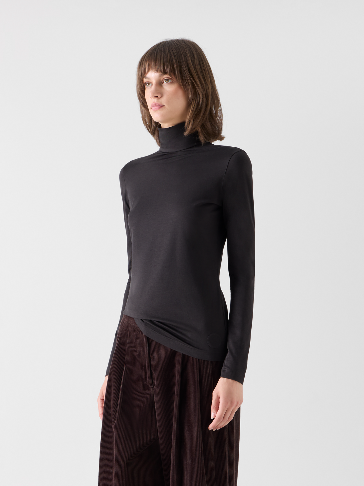 Designer Mock Neck Shirt in Modal Jersey - brown #editorial
