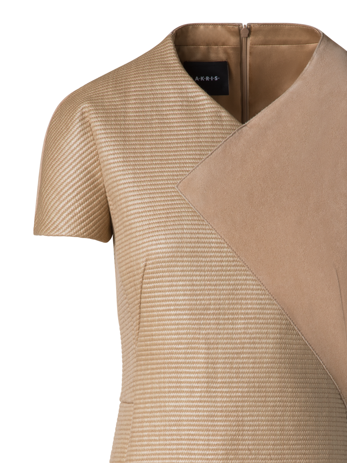 Designer Soft Cotton Raffia and Suede Leather Dress - beige
