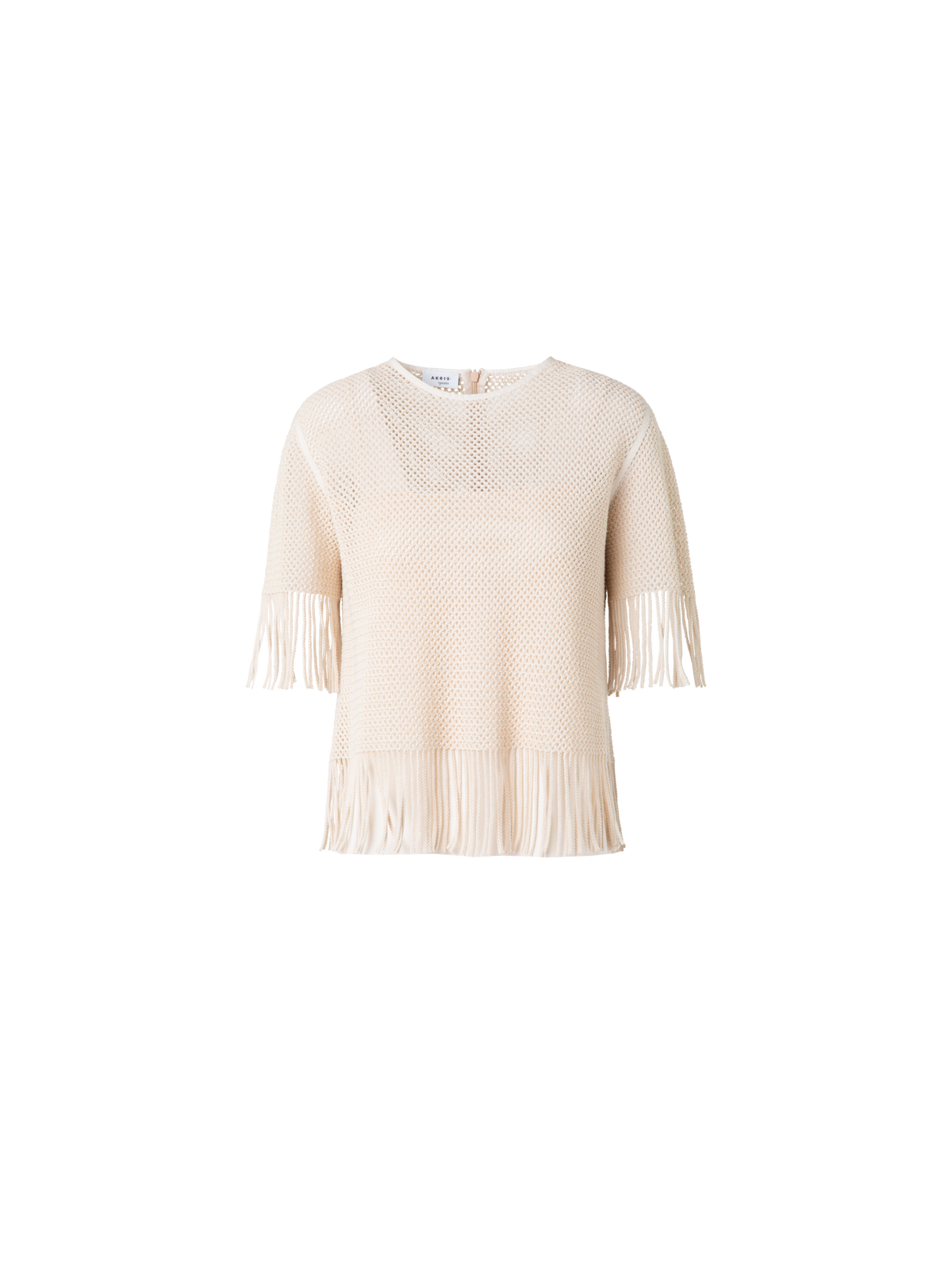 Designer T-Shirt in Cotton Mesh wth Fringes - neutral - pastel - beige