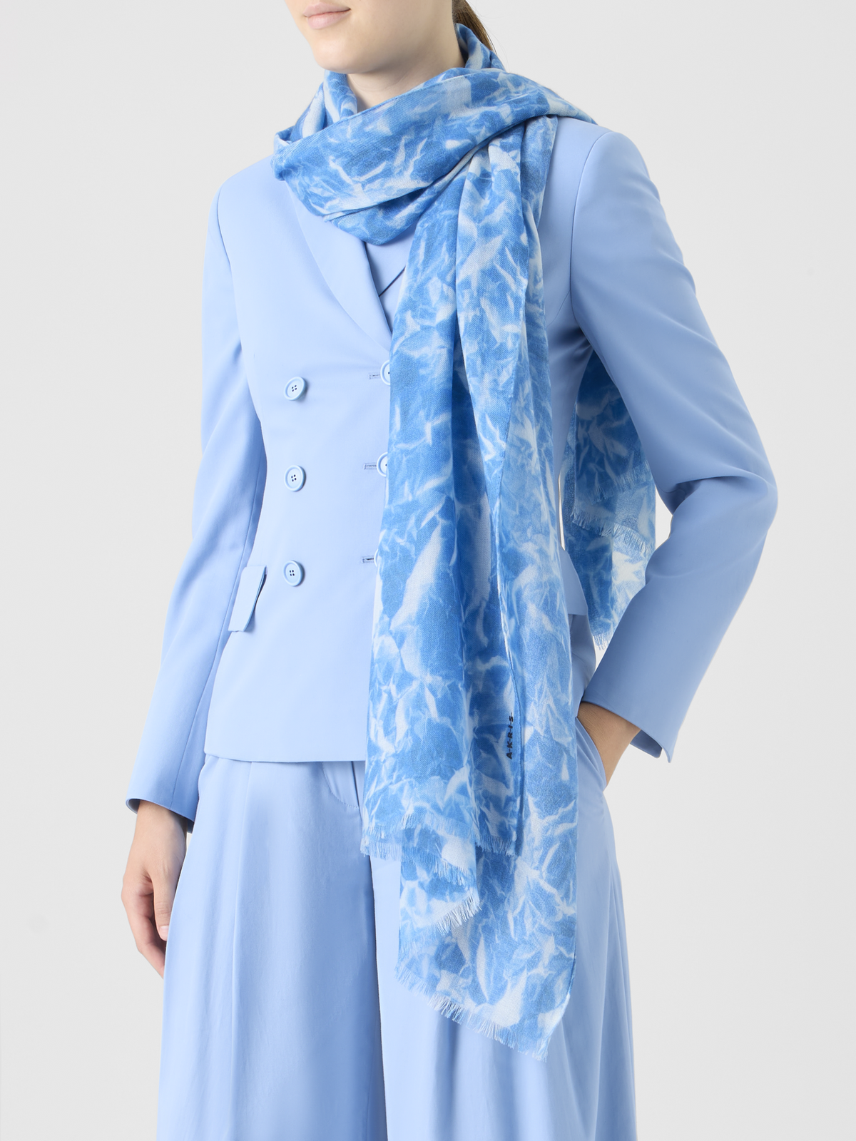 Designer Cashmere Scarf with Whitecaps Print #editorial