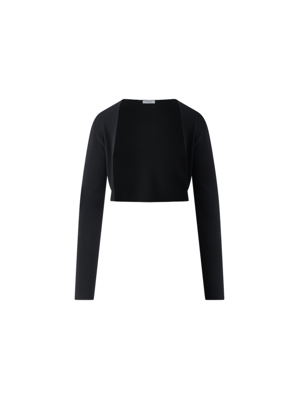 Designer Merino Wool Cropped Bolero Cardigan - black