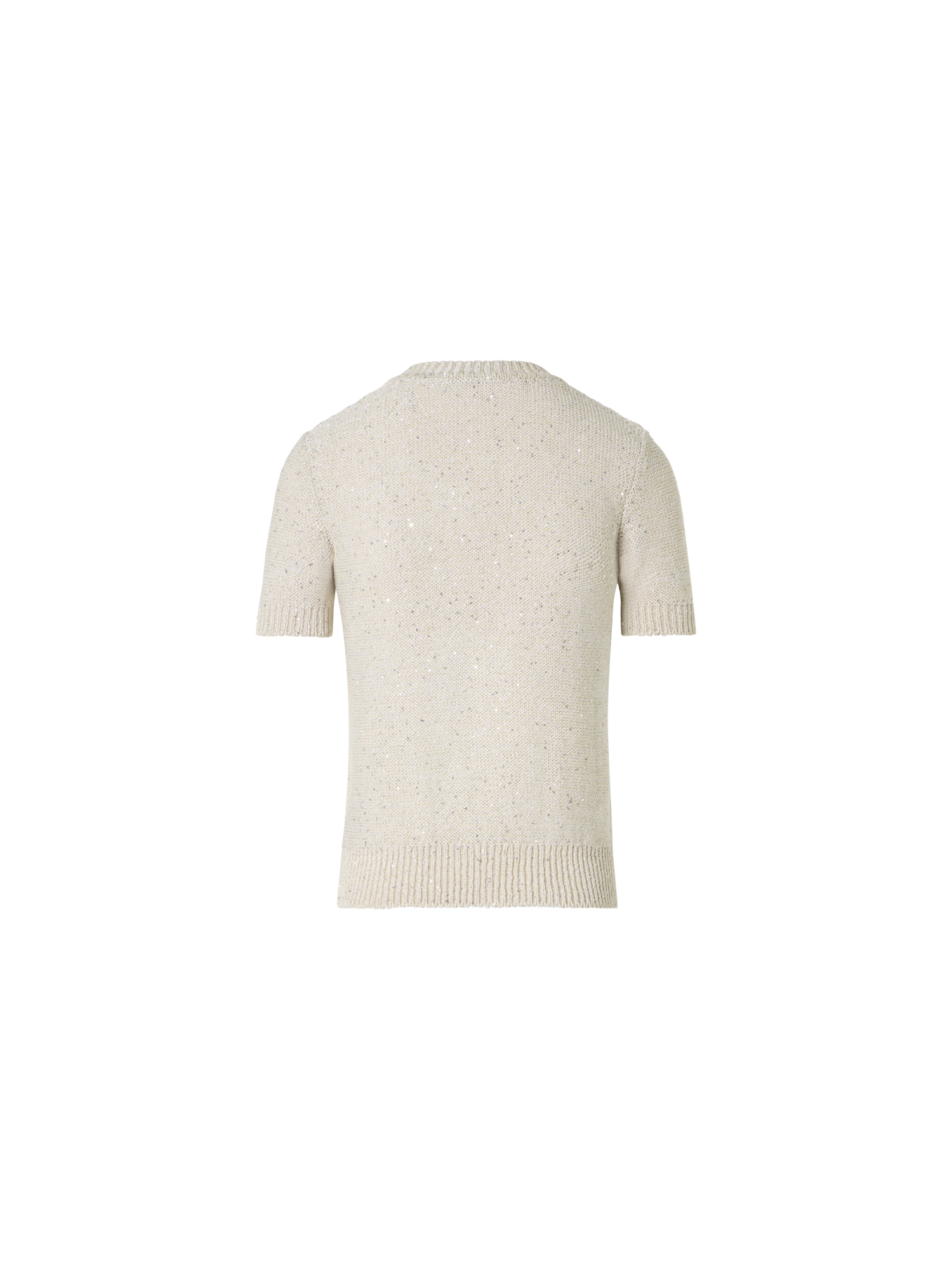 Designer Sequined Short Sleeve Linen Cotton Sweater - neutral - beige