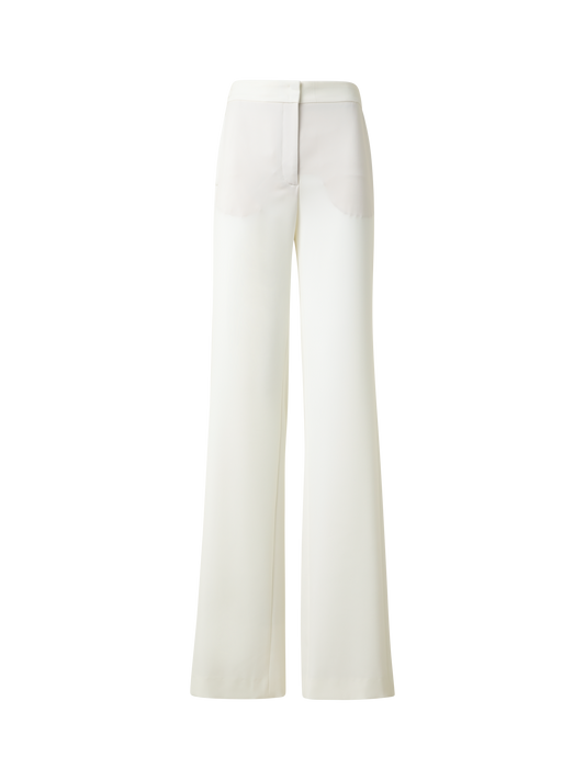 Designer Straight Laser Cut Pants with Elastic Waist - neutral - ecru - white